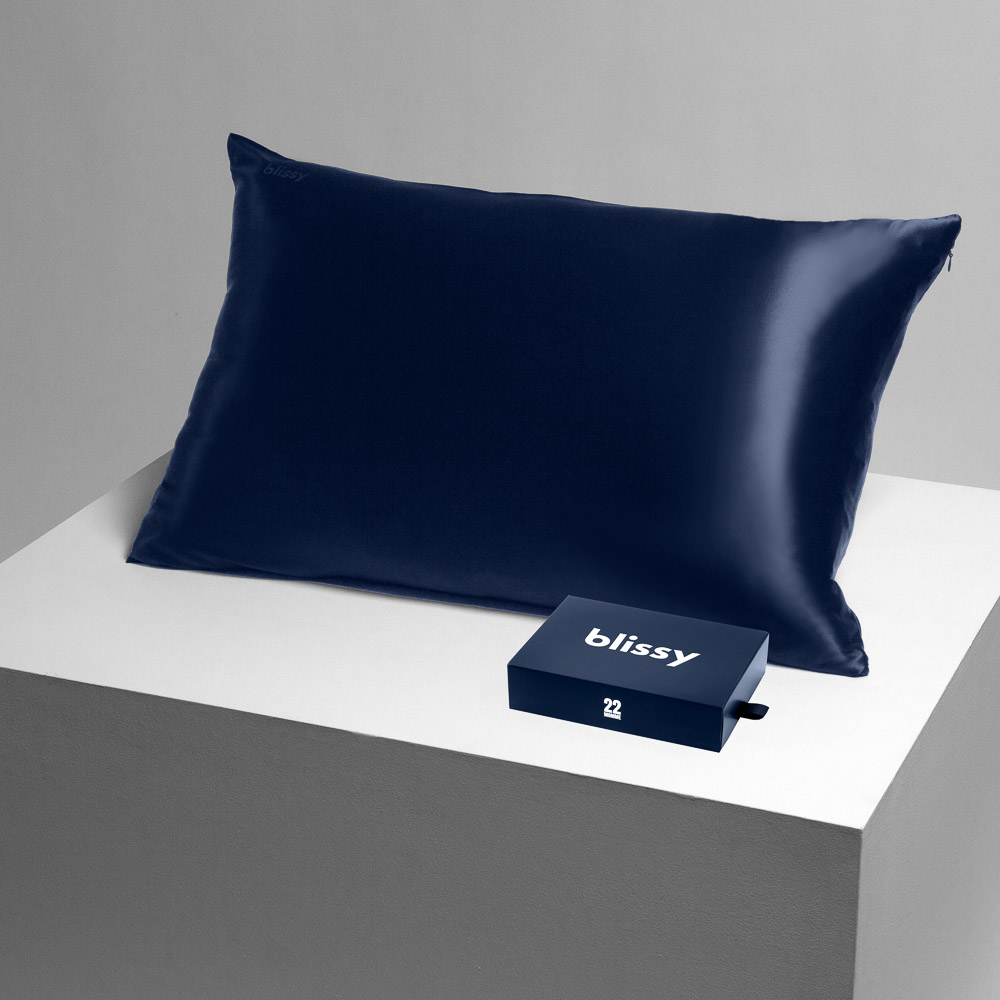 Blissy blue pillowcase on a table