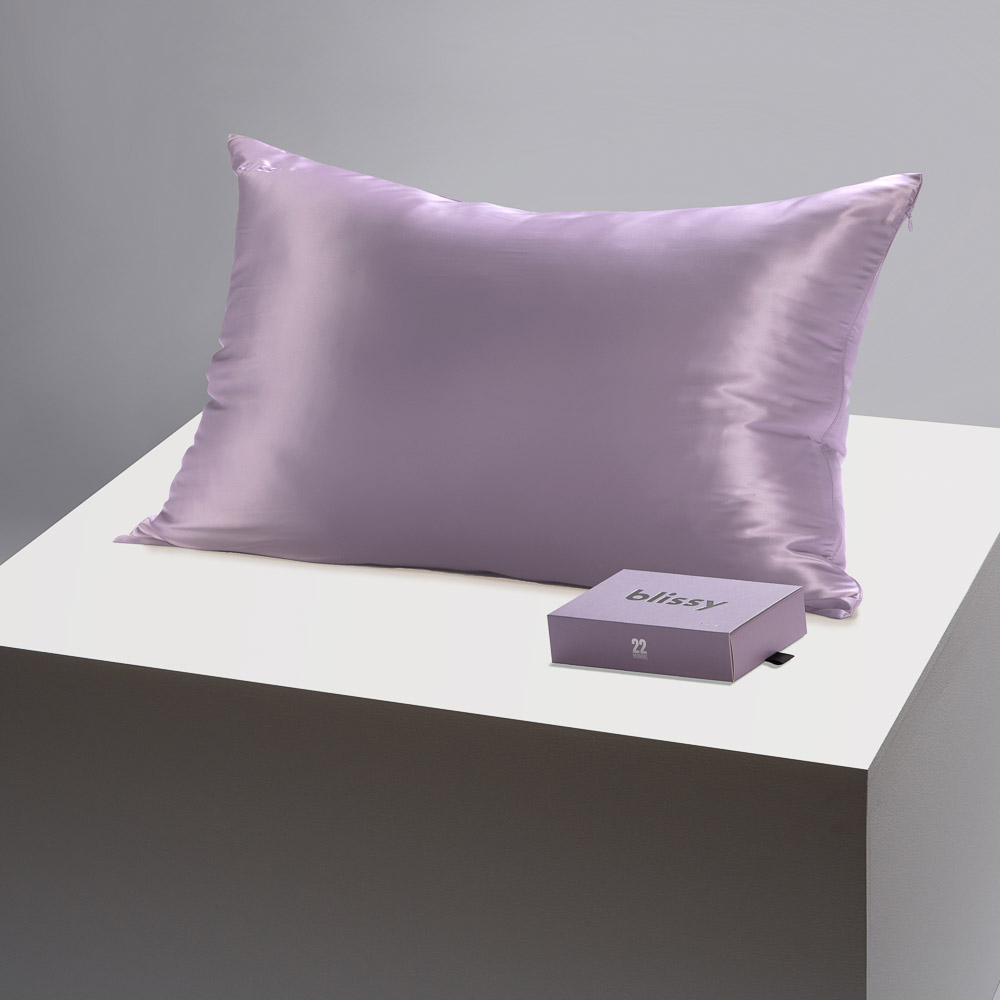 Blissy lavender pillowcase on a table
