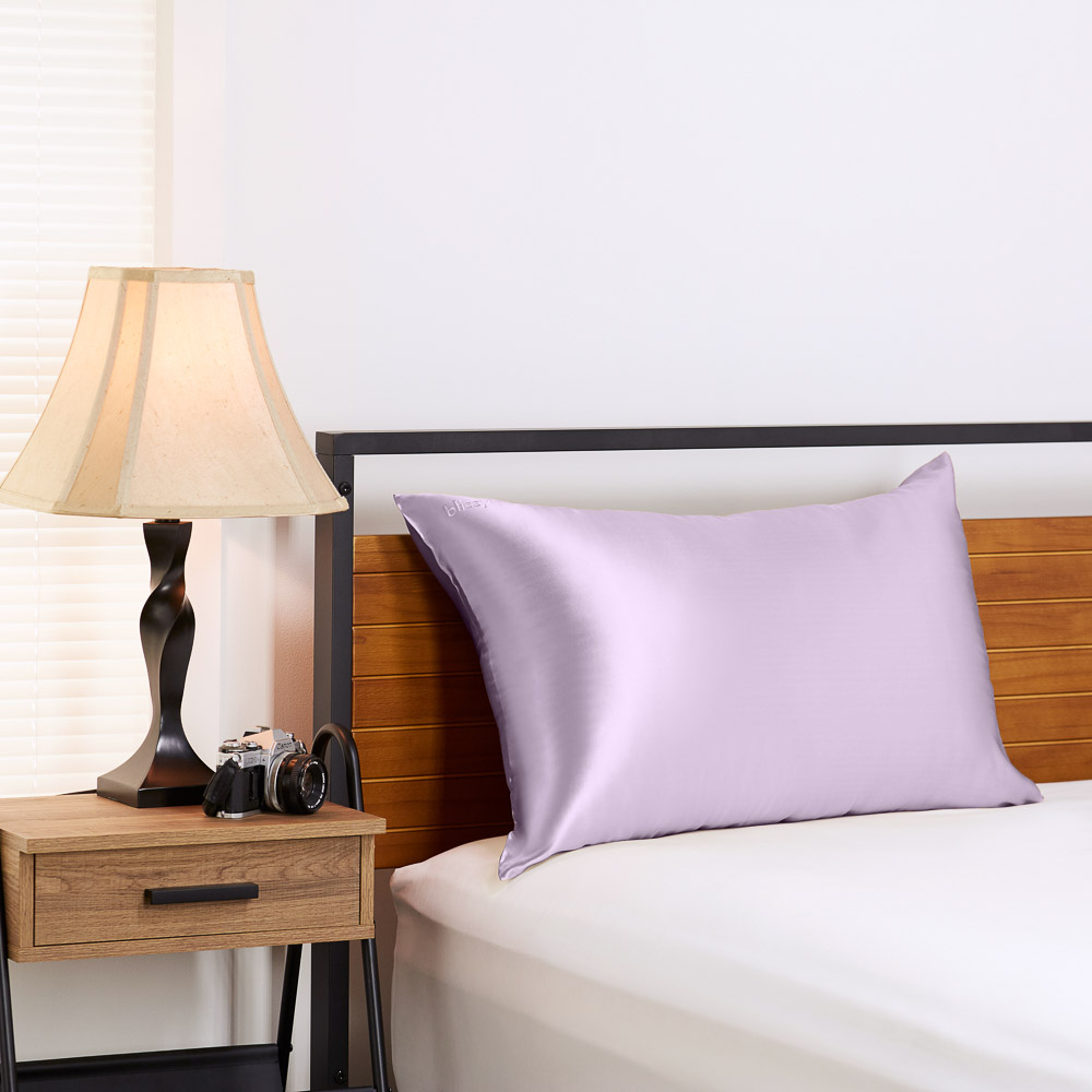 Lavender Blissy silk pillowcase in a bedroom